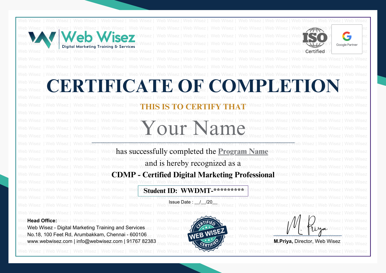 Web Wisez Digital Marketing Course Certificate – Job Ready Marketer